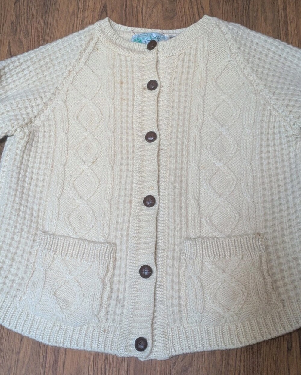 Standun Pure Irish Wool Fisherman Sweater Women's Medium (44) Cream Cable Knit - Picture 8 of 11